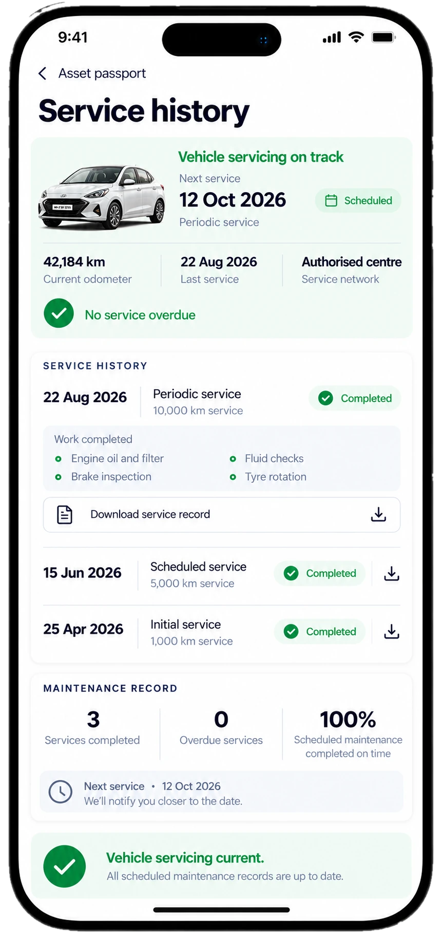 ZARYA Owner App — Service History