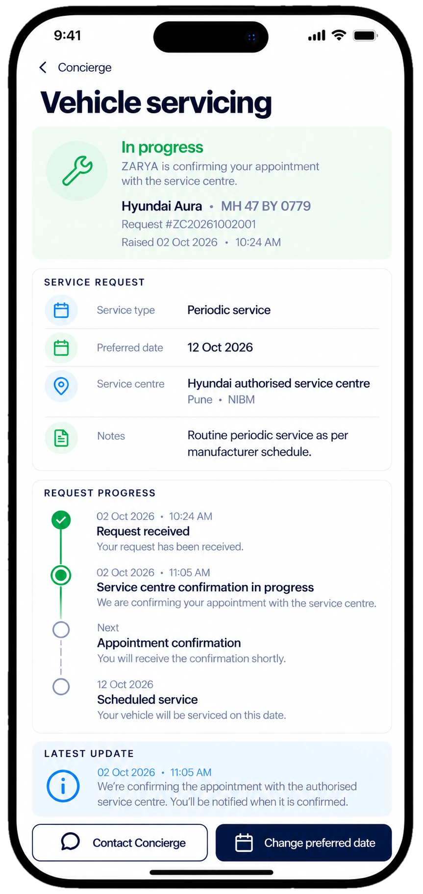 ZARYA Owner App — Vehicle Servicing
