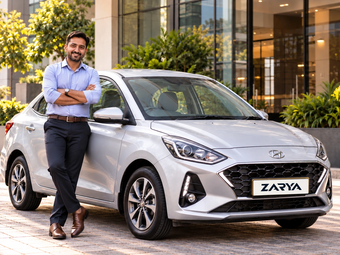 Photographic illustration associated with Atul Rawat and Hyundai Aura · Silver