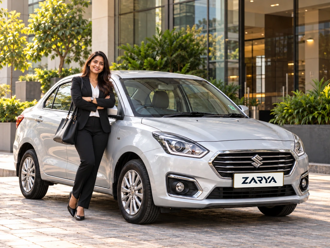 Photographic illustration associated with Aarti Kulkarni and Maruti Suzuki Dzire · Silver
